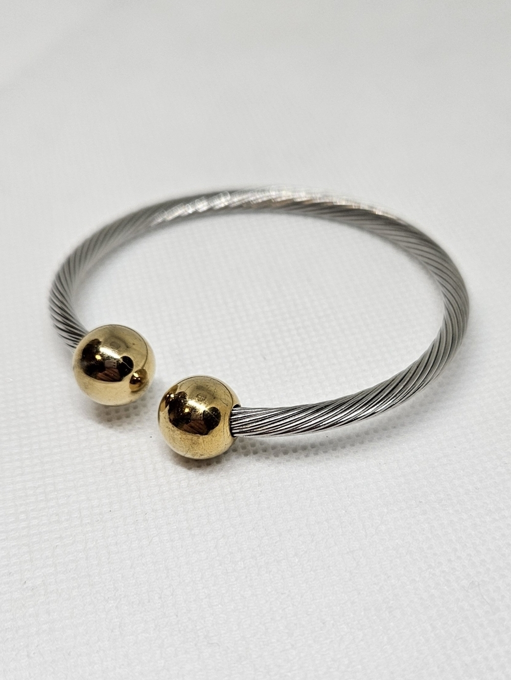 Two Tone Cable Bangle Set Stackable Designer Inspired Bracelets - Picture 5 of 16